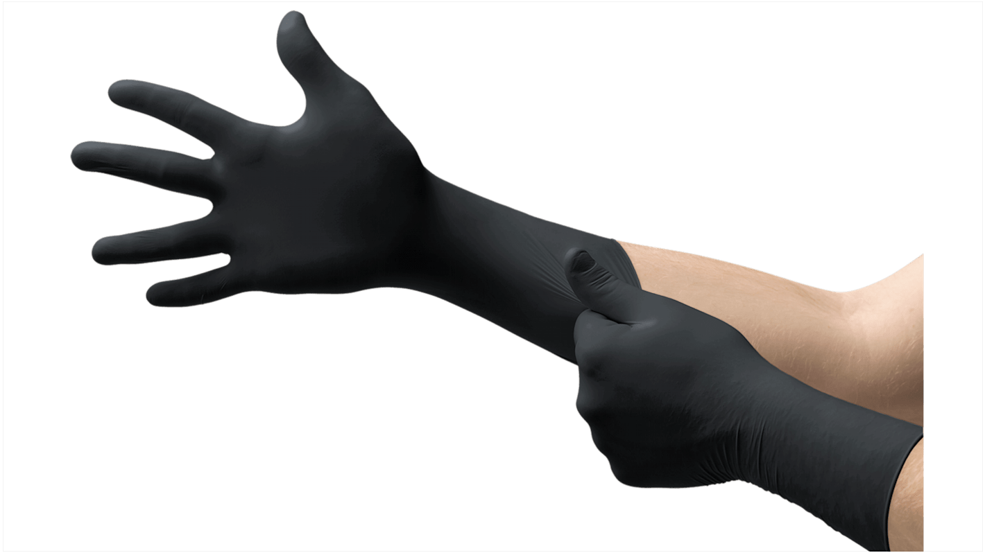 Ansell 93-862 Black Powder-Free Nitrile Disposable Gloves, Size 8.5-9, Large, 100 per Pack