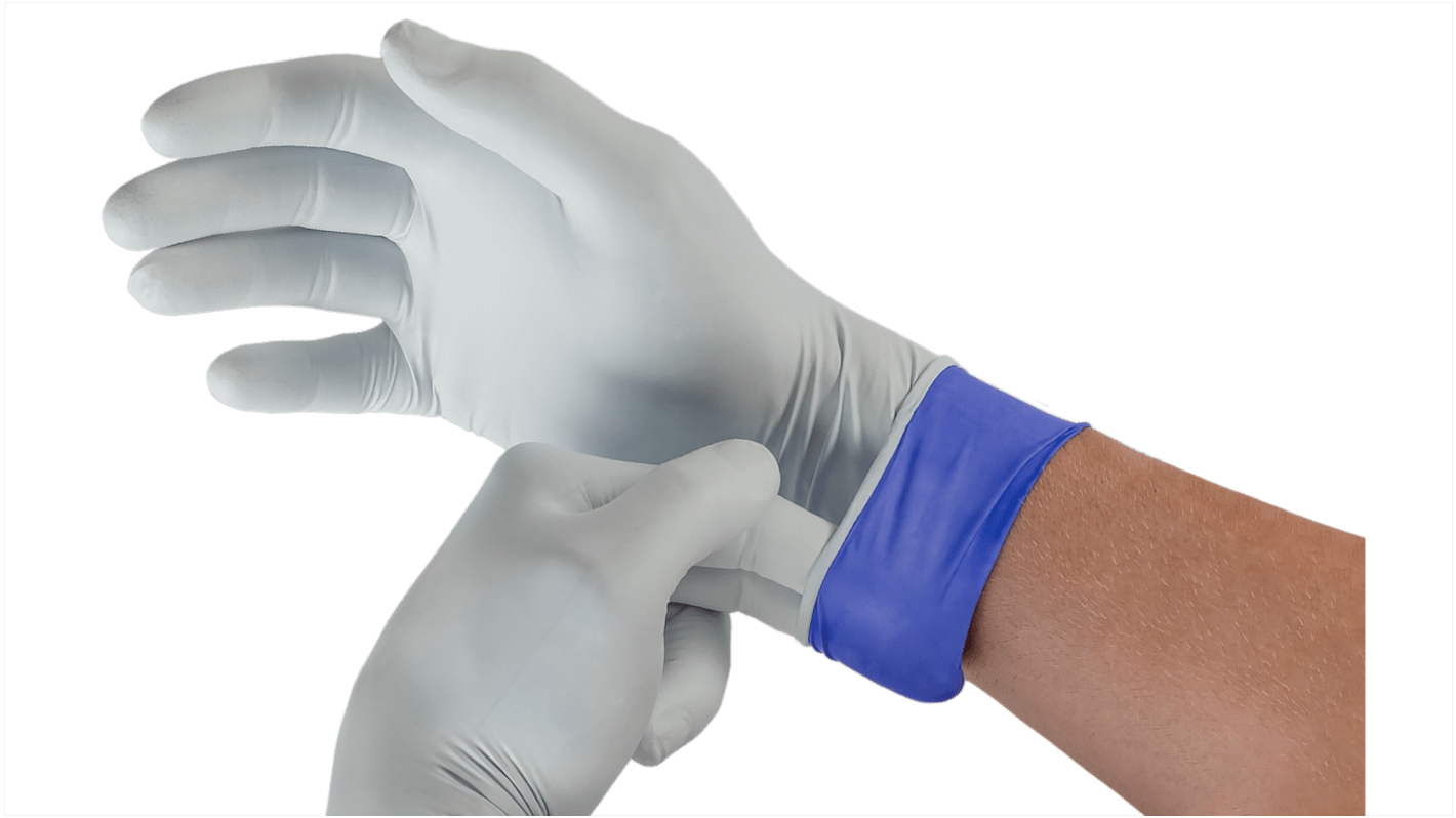 Ansell 93-868 Blue/White Powder-Free Nitrile Disposable Gloves, Size 8.5-9, Large, 100 per Pack