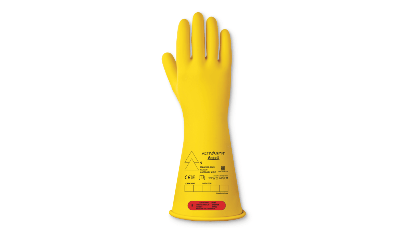 Gants pour électriciens isolés Ansell RIG014Y, Taille 10, Protection électrique, 1 Paire, Jaune