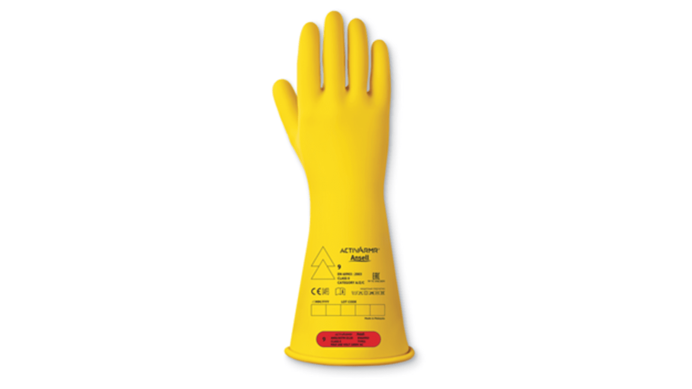 Ansell RIG014Y Yellow Latex Electrical Safety Electrical Insulating Gloves, Size 7, Latex Coating