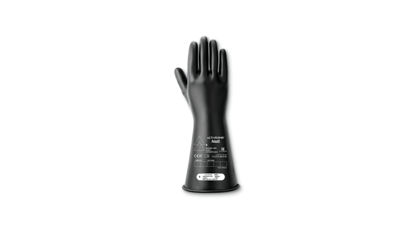 Guantes dieléctricos de Látex Ansell serie RIG114B, talla 12, Negro, con recubrimiento de Látex, Seguridad eléctrica