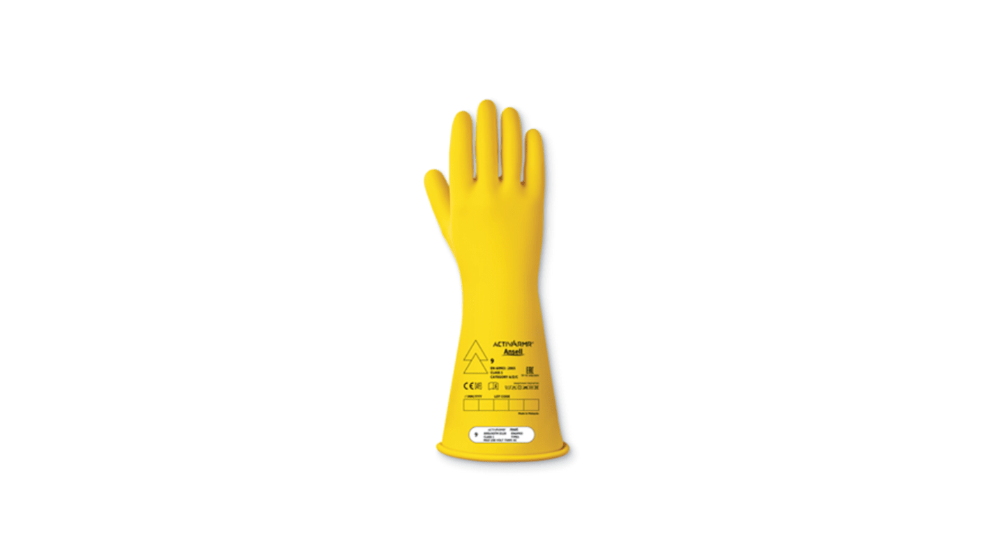 Ansell RIG114Y Yellow Latex Electrical Safety Electrical Insulating Gloves, Size 12, Latex Coating