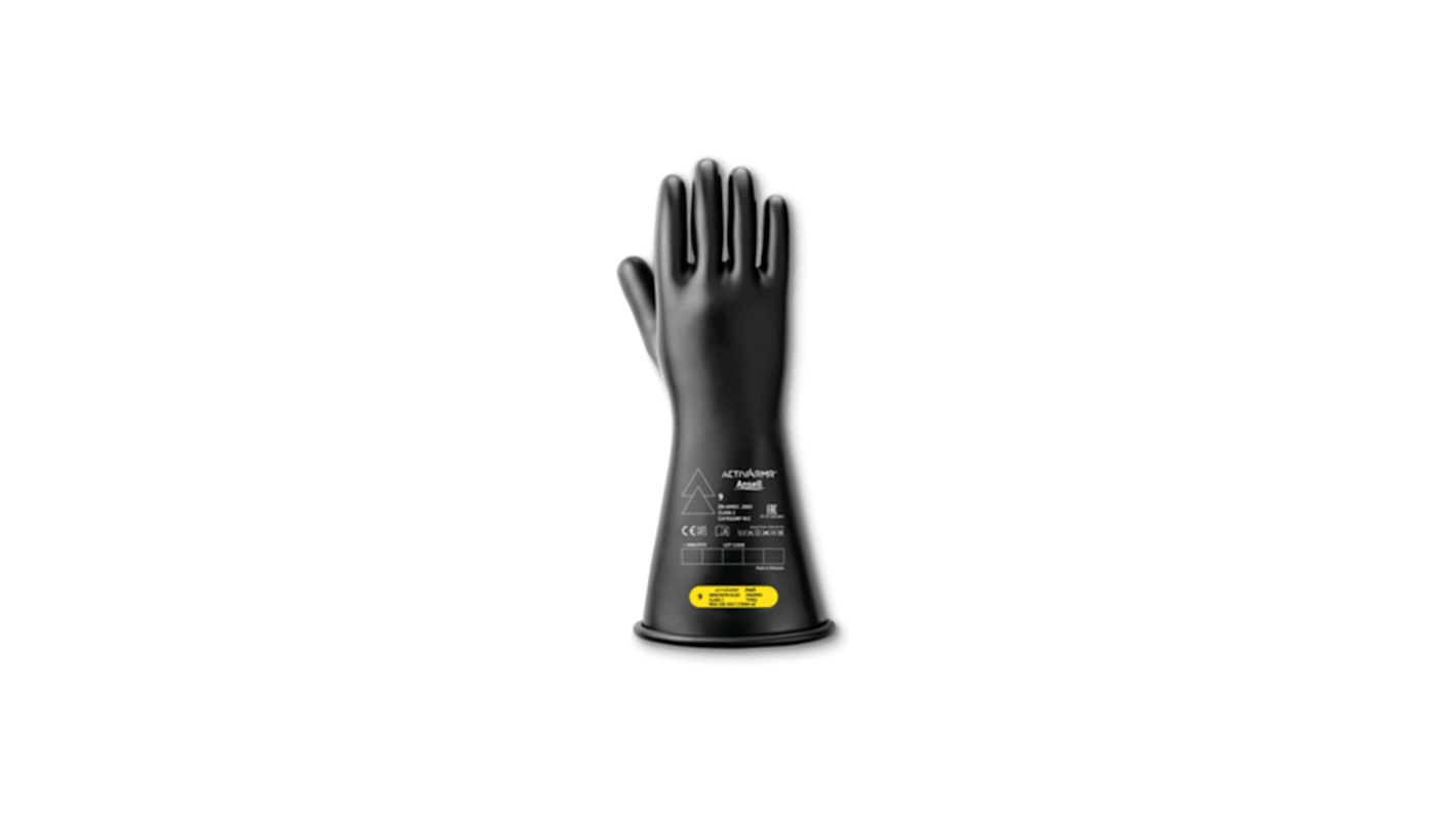 Guantes dieléctricos de Látex Ansell serie RIG214B, talla 12, Negro, con recubrimiento de Látex, Seguridad eléctrica