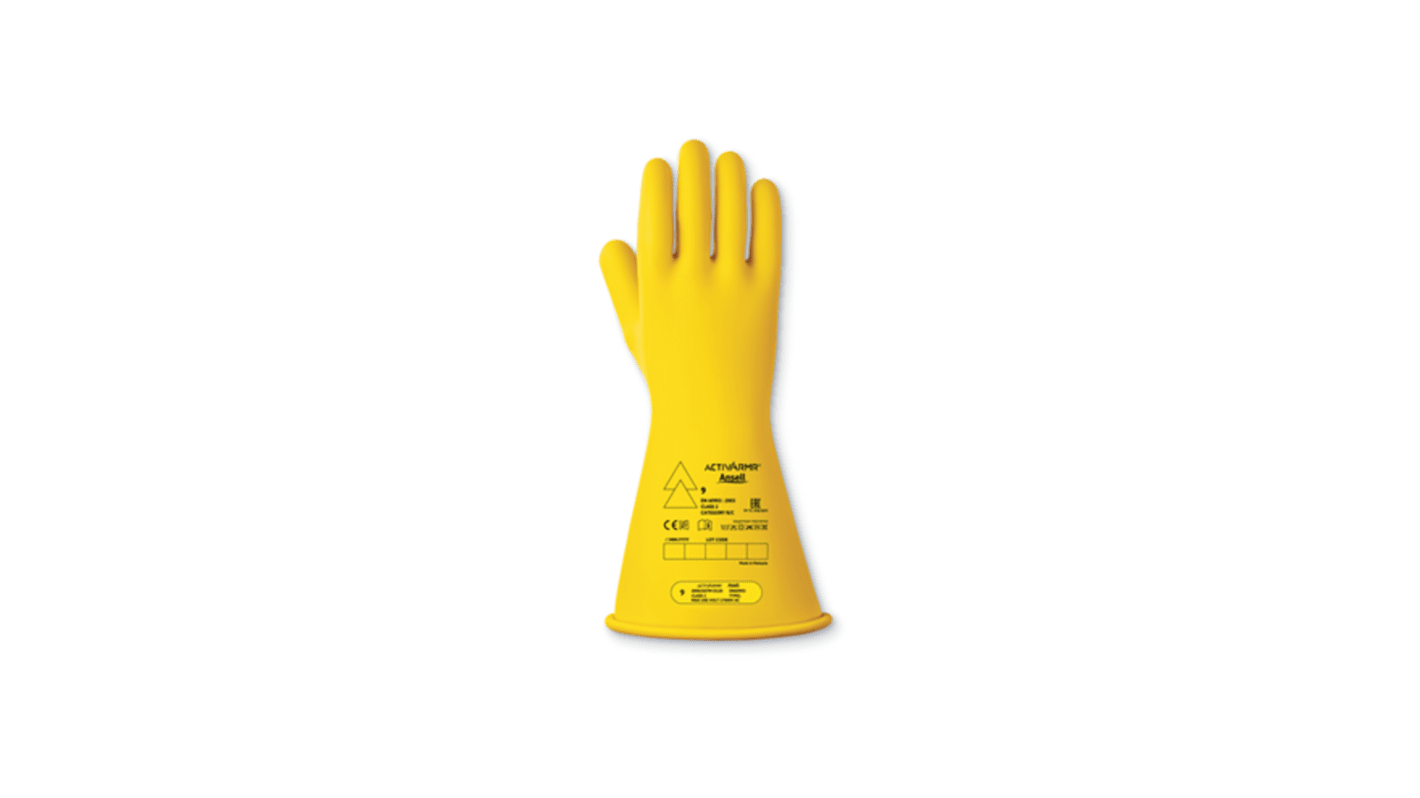 Ansell RIG214Y Yellow Latex Electrical Safety Electrical Insulating Gloves, Size 12, Latex Coating
