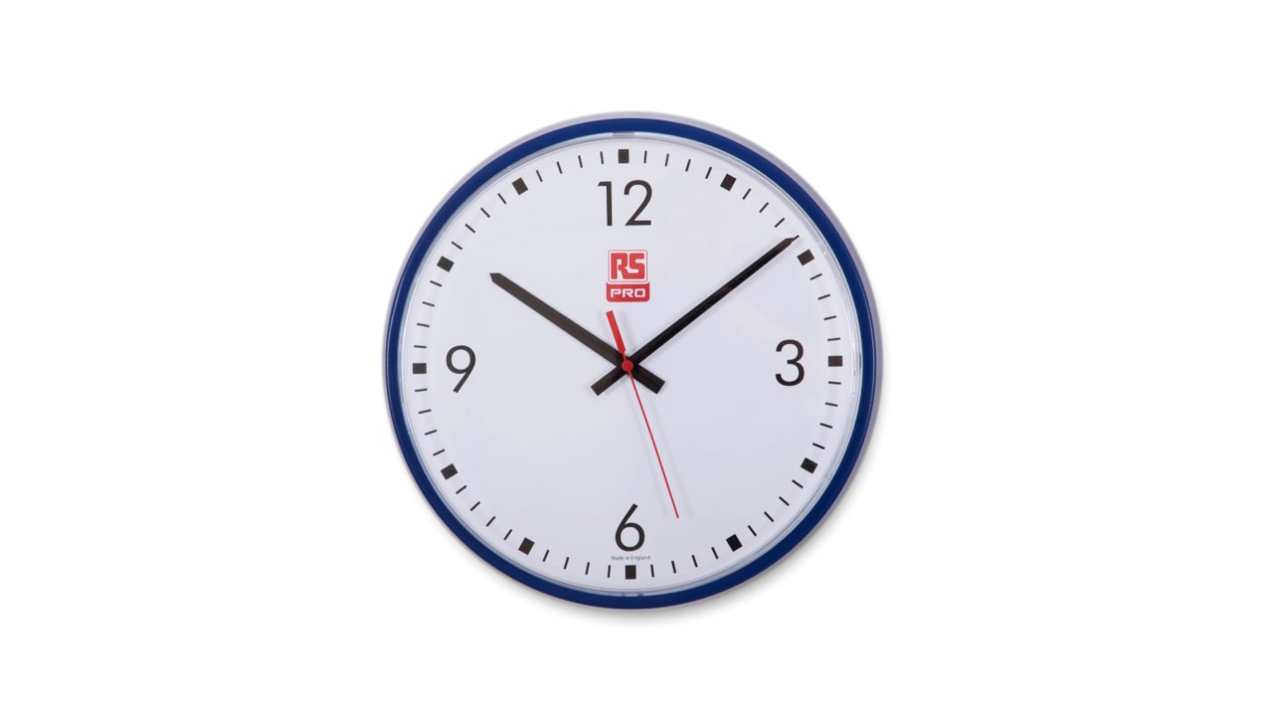 RS PRO Blue Analogue Wall Clock, 310mm Diameter