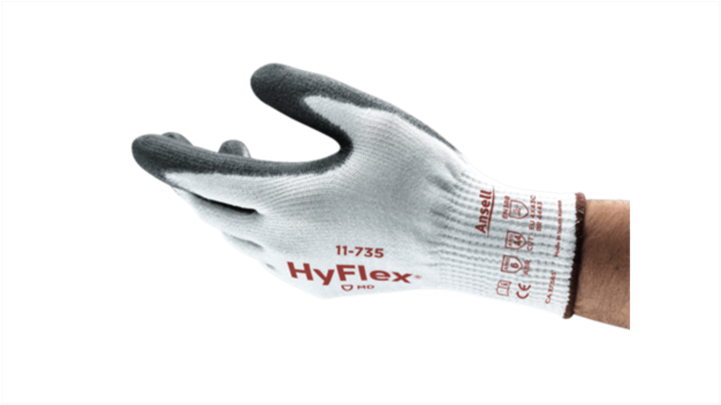 Ansell 11-735 White Nylon Abrasion Resistant, Cut Resistant Cut Resistant Gloves, Size 11, Polyurethane Coating