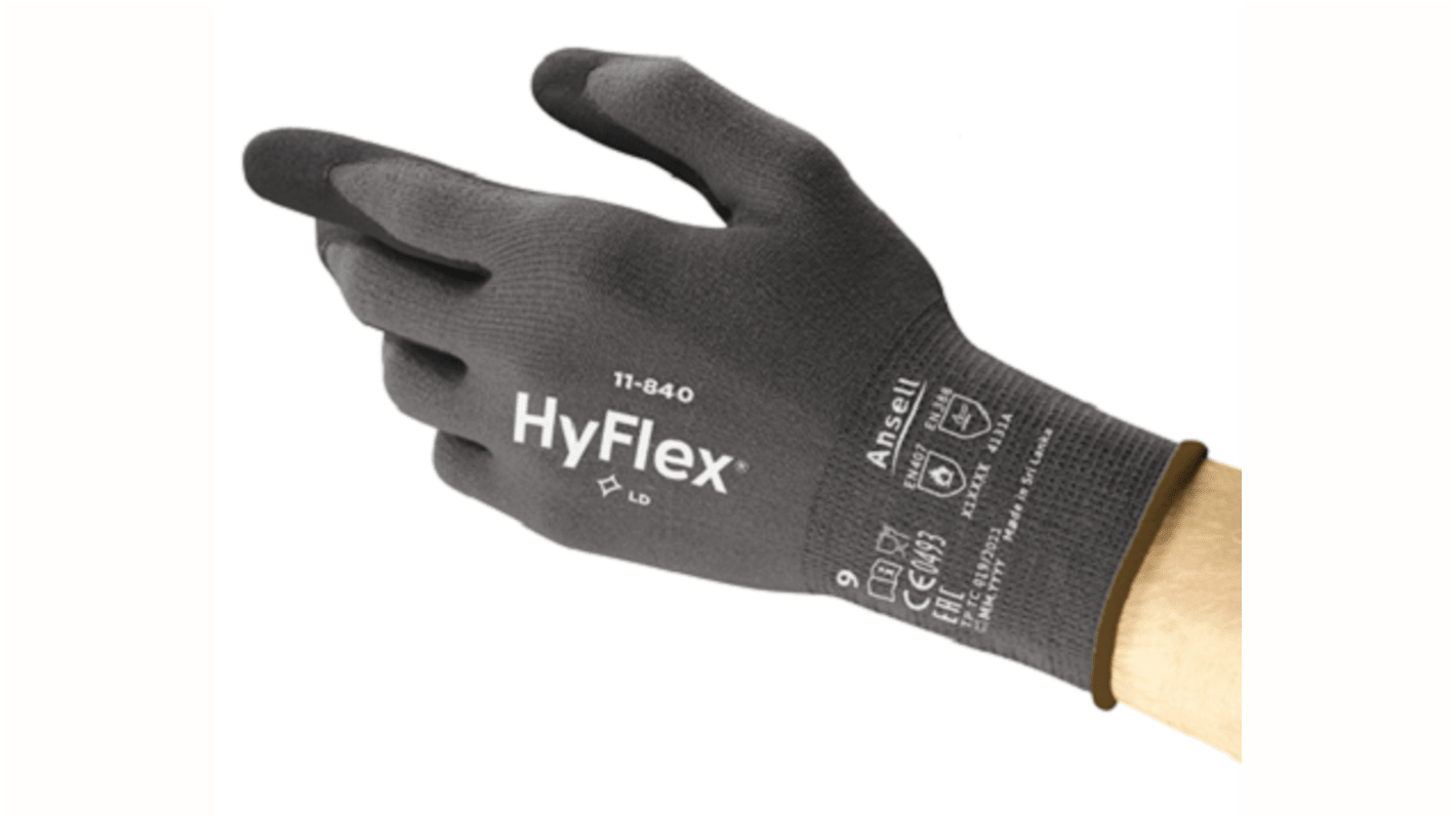 Ansell 11-840 Grey Nylon, Spandex Abrasion Resistant, Cut Resistant, General Purpose Work Gloves, Size 7, Nitrile