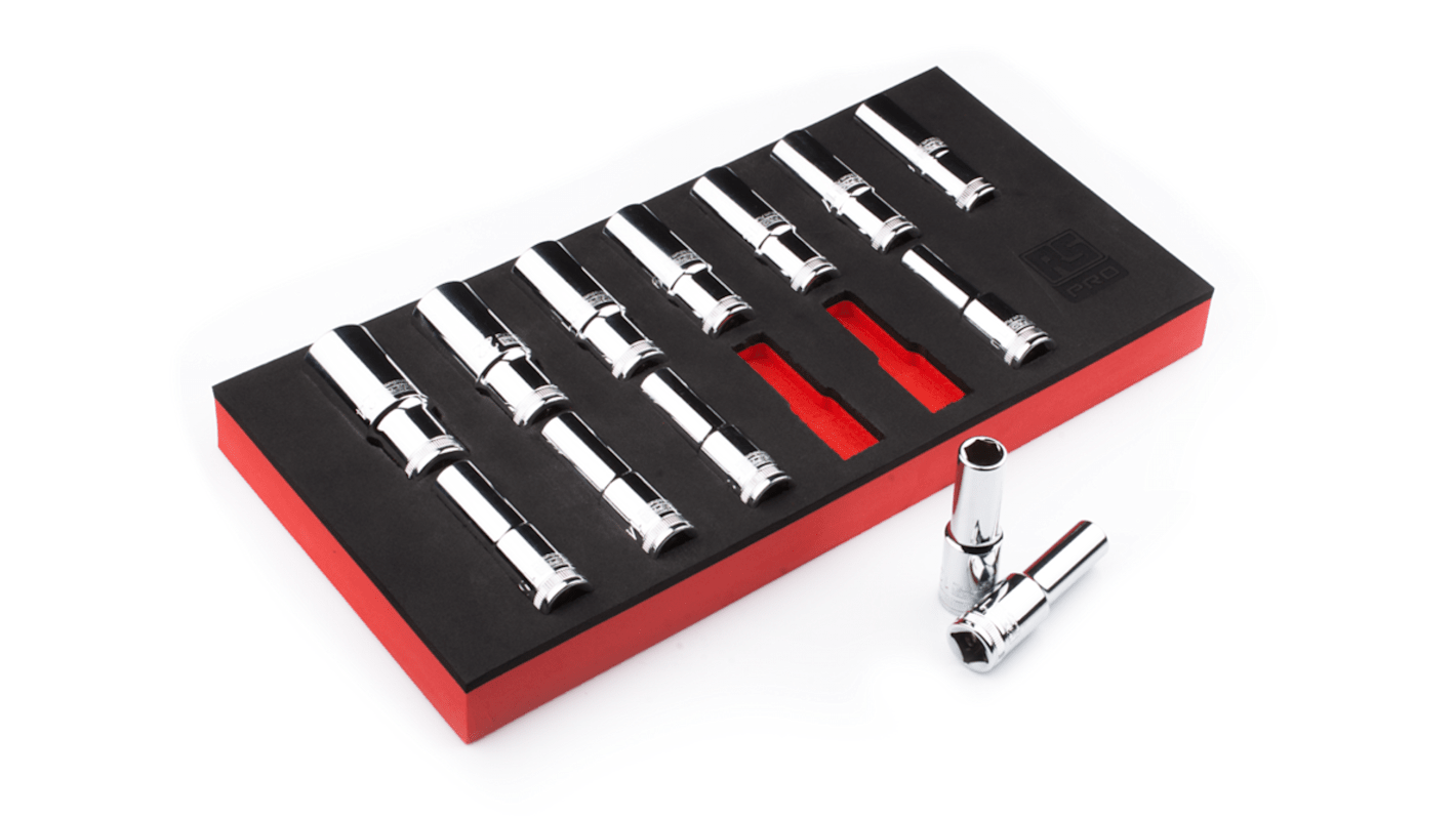 RS PRO 13-Piece Metric 1/2 in Deep Socket Set, 6 point