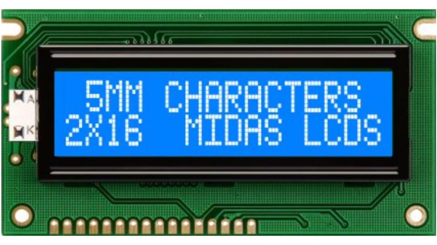 Midas MC21605A6WK-BNMLW-V2 Alphanumeric LCD Alphanumeric Display, 2 Rows by 16 Characters