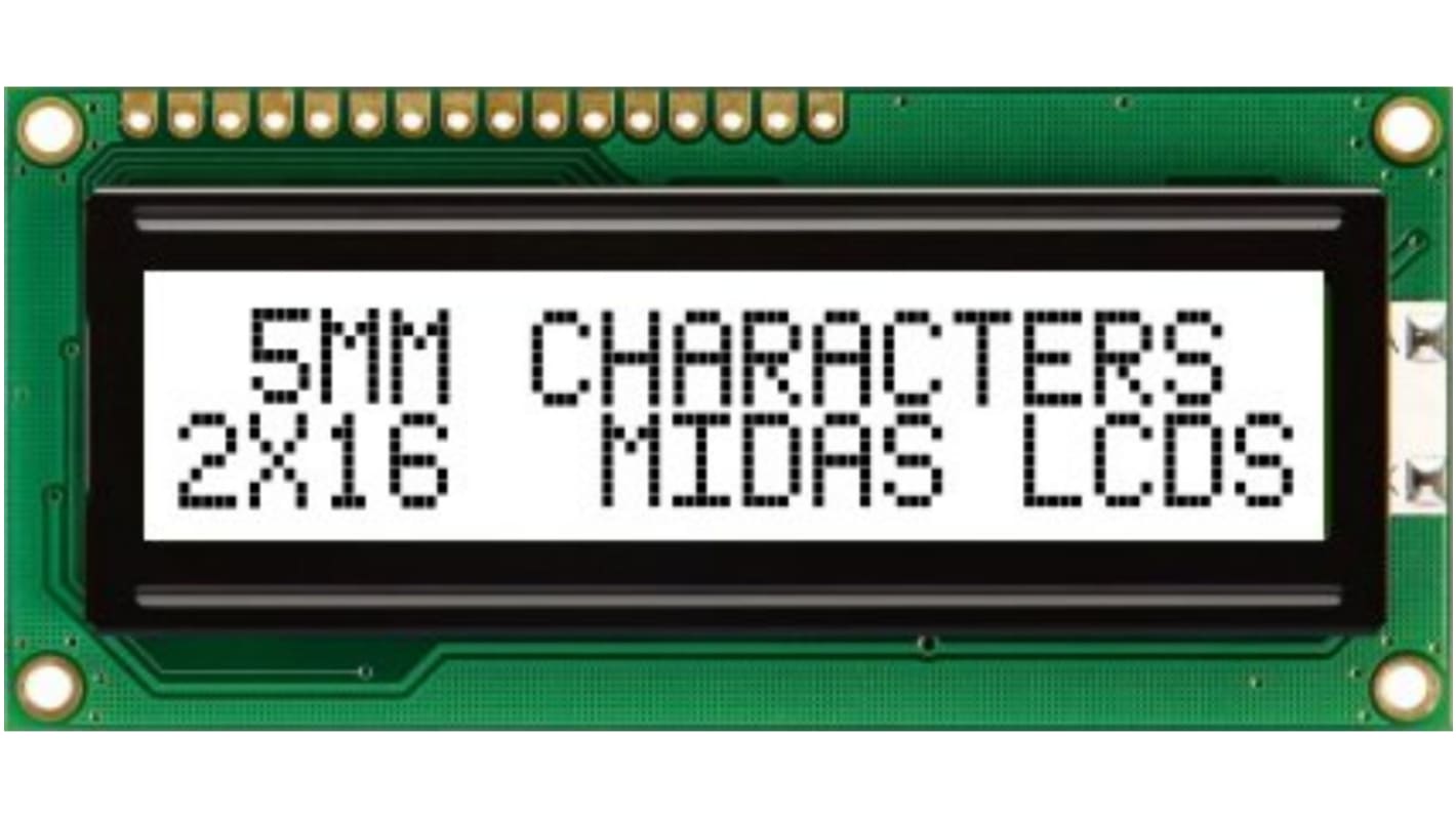 Midas MC21605C6WK-FPTLW-V2 Alphanumeric LCD Alphanumeric Display, 2 Rows by 16 Characters