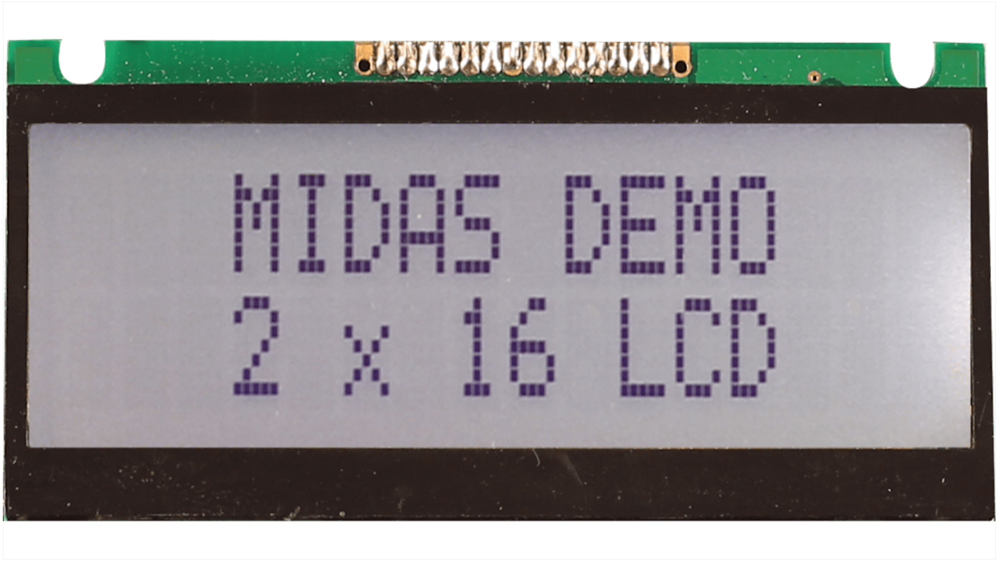 Midas MC21605FA6WE-GPTLW Alphanumeric LCD Alphanumeric Display, 2 Rows by 16 Characters