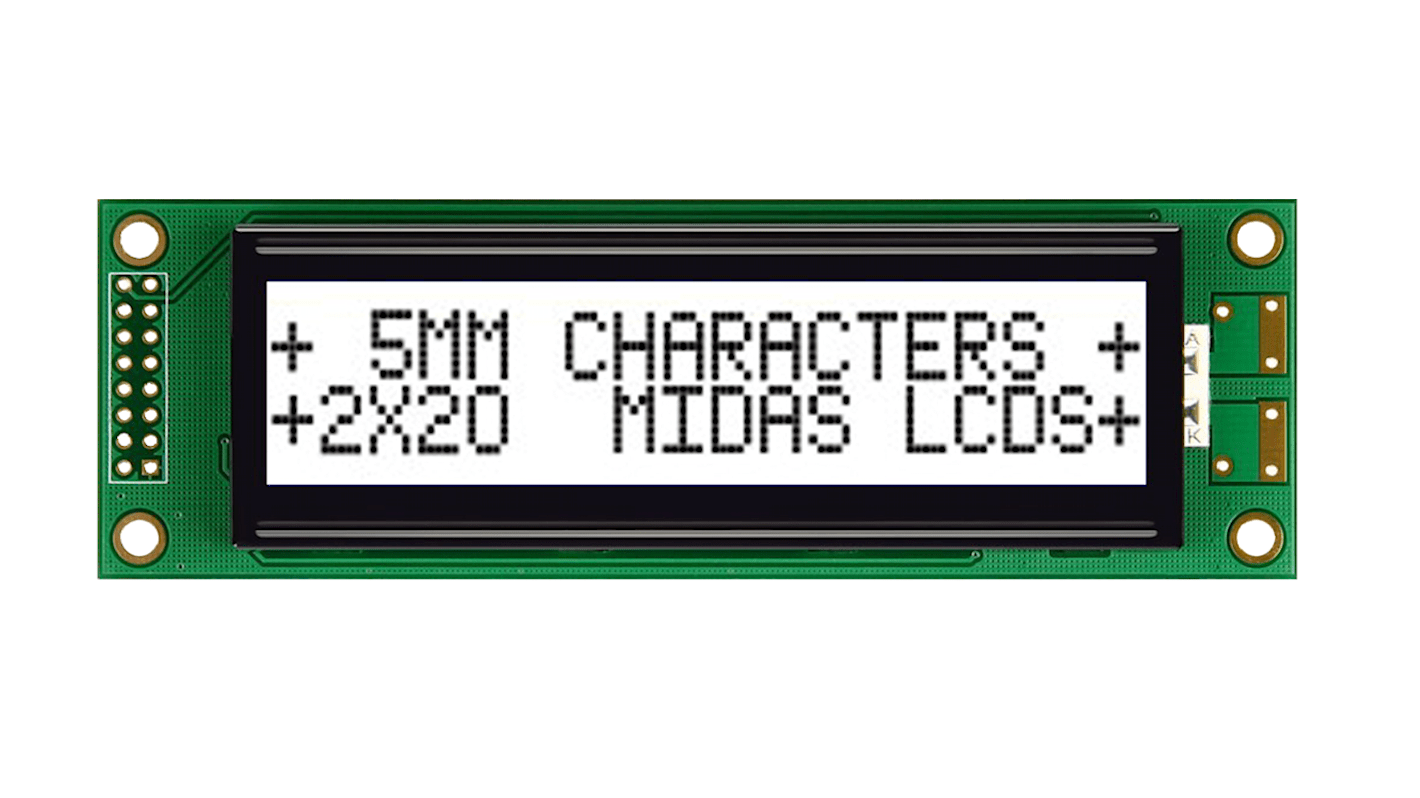 Midas MC22005A6W-FPTLWI-V2 Alphanumeric LCD Alphanumeric Display, 2 Rows by 20 Characters