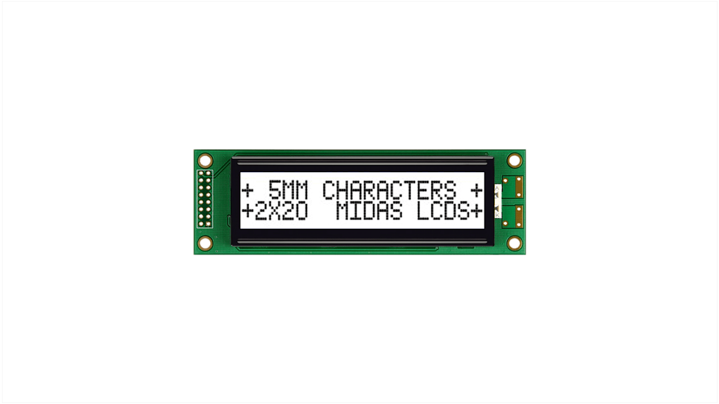 Midas MC22005A6W-FPTLWS-V2 Alphanumeric LCD Alphanumeric Display, 2 Rows by 20 Characters
