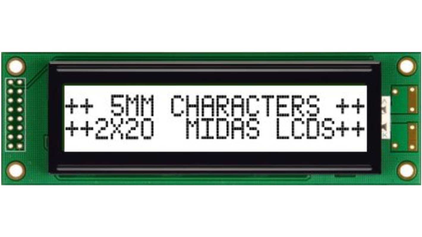 Midas MC22005A6WK-FPTLW-V2 Alphanumeric LCD Alphanumeric Display, 2 Rows by 20 Characters