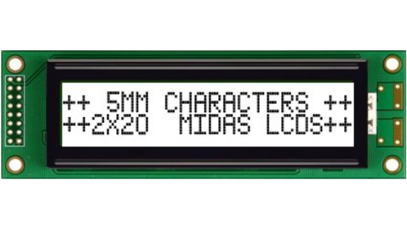 Midas MC22005A6WK-FPTLW-V2 Alphanumeric LCD Alphanumeric Display, 2 Rows by 20 Characters