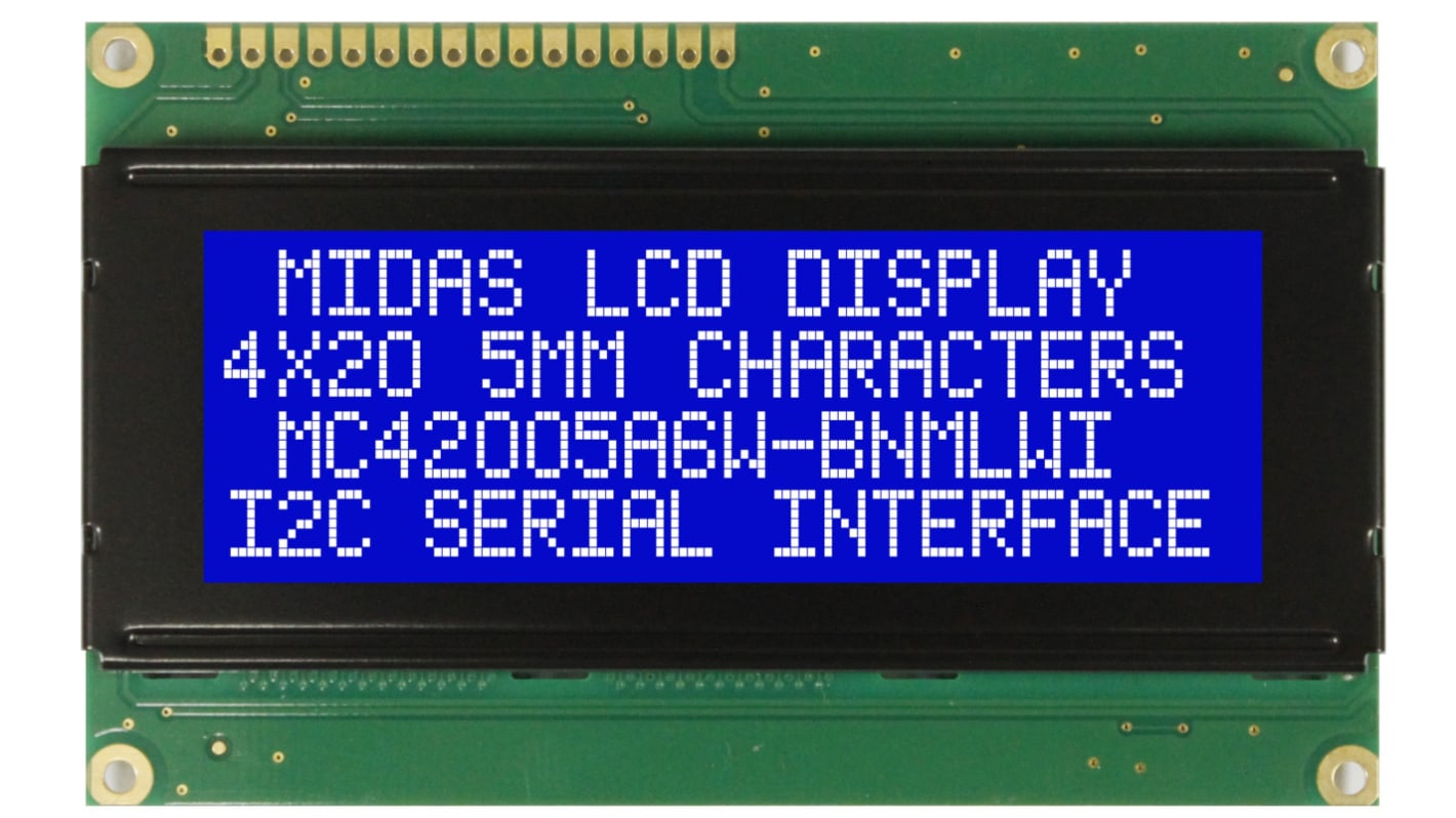 Midas MC42005A6W-BNMLWI-V2 Alphanumeric LCD Alphanumeric Display, 4 Rows by 20 Characters