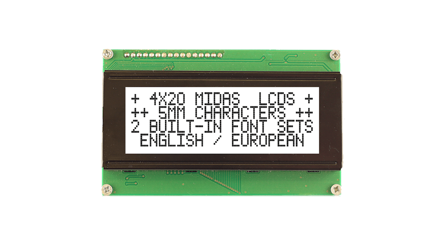 Midas MC42005A6WK-FPTLW-V2 Alphanumeric LCD Alphanumeric Display, 4 Rows by 20 Characters