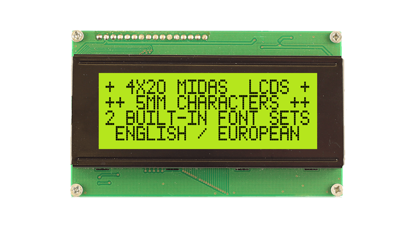 Midas MC42005A6WK-SPTLY-V2 Alphanumeric LCD Alphanumeric Display, 4 Rows by 20 Characters