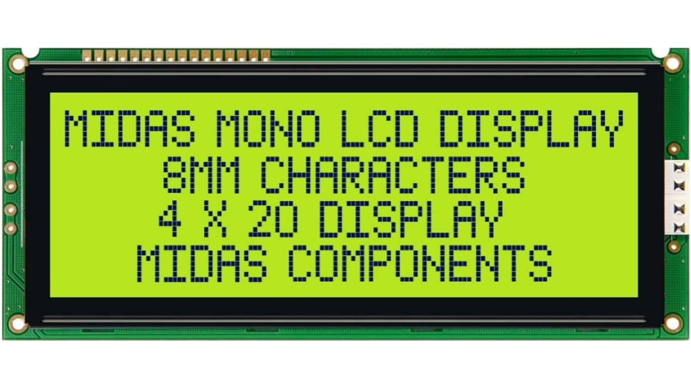 Midas MC42008A6W-SPTLY Alphanumeric LCD Alphanumeric Display, 4 Rows by 20 Characters