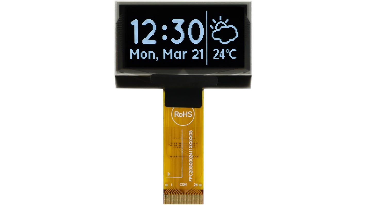 Midas 1.54in White Passive matrix OLED Display 128 x 64pixels TAB I2C, Parallel, SPI Interface