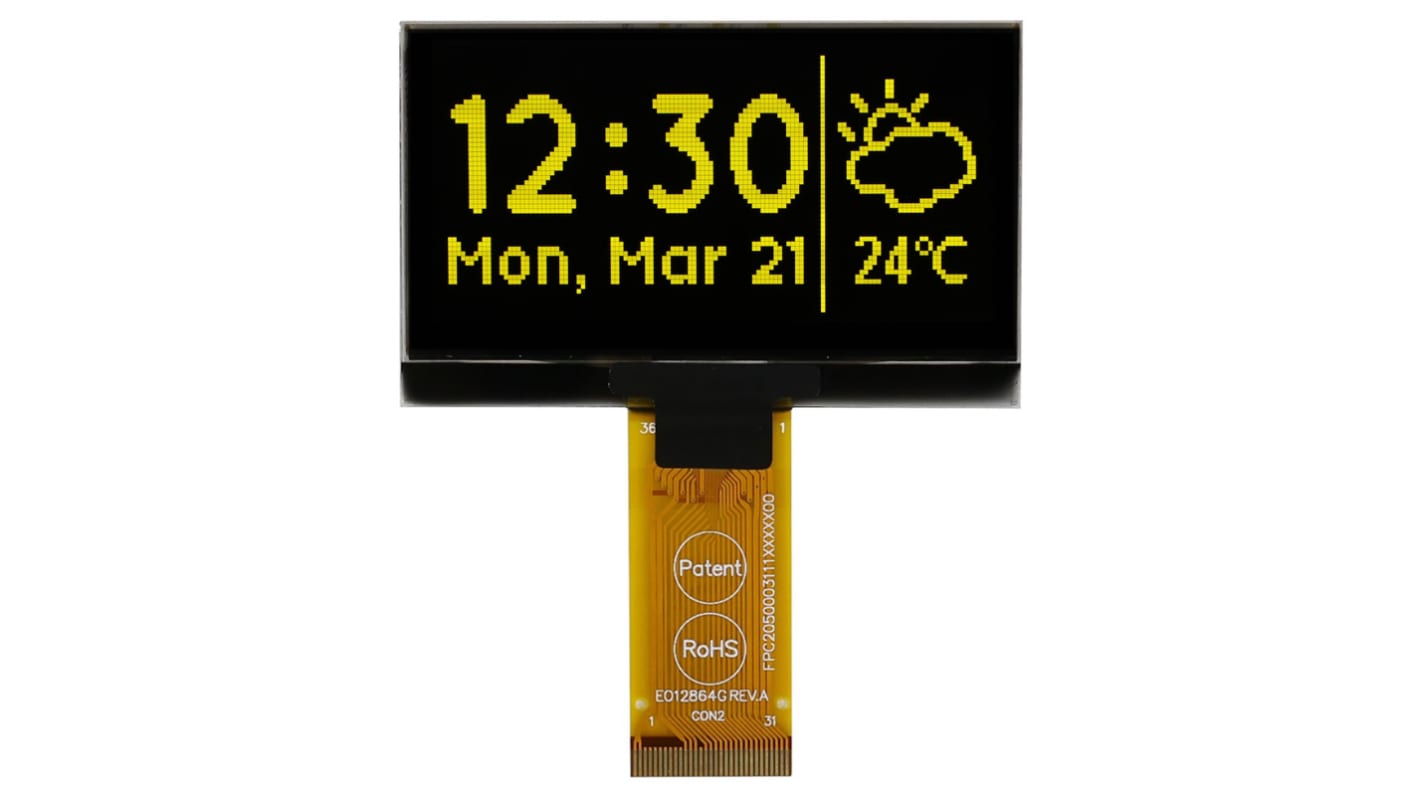 Midas 2.42in Yellow Passive matrix OLED Display 128 x 64pixels TAB I2C, Parallel, SPI Interface