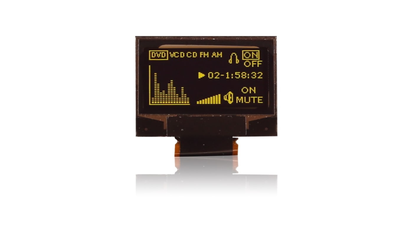 Afficheur OLED, Midas, 0.96pouce, Matrice passive, Jaune, 128 x 64pixels, COT, interface I2C, Parallèle, SPI