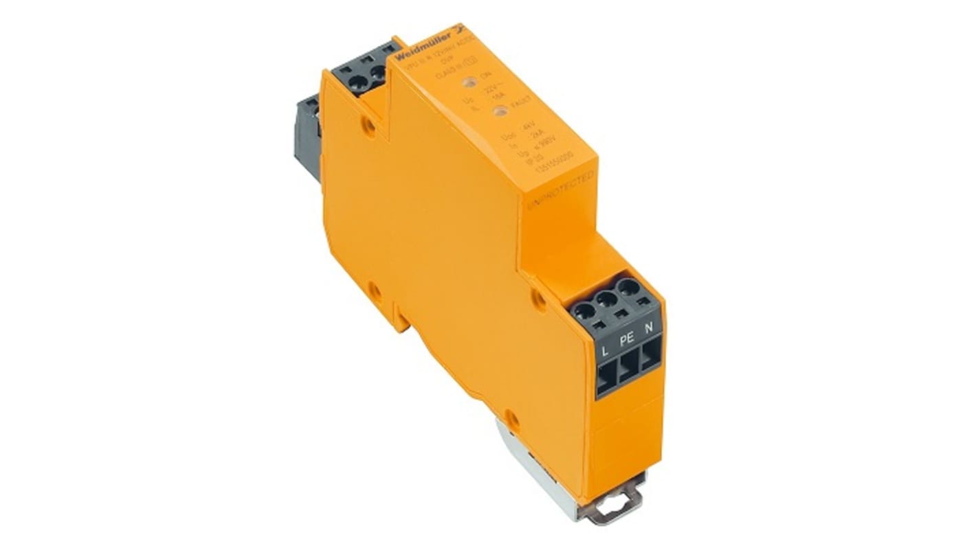 Weidmuller Single Phase Surge Protector, 16A, DIN Rail Mount