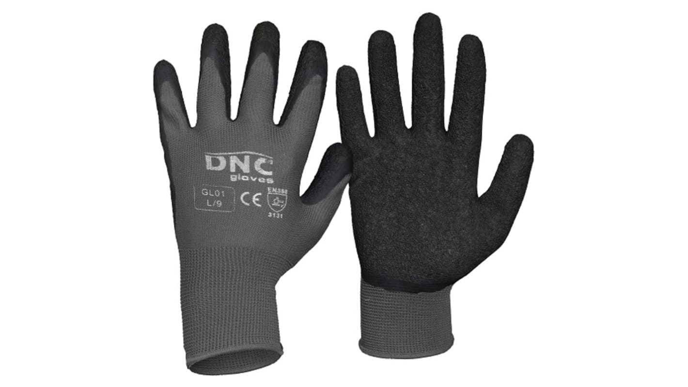 DNC Black/Grey Polyester General Purpose Latex Gloves, Size 9, Latex Coating