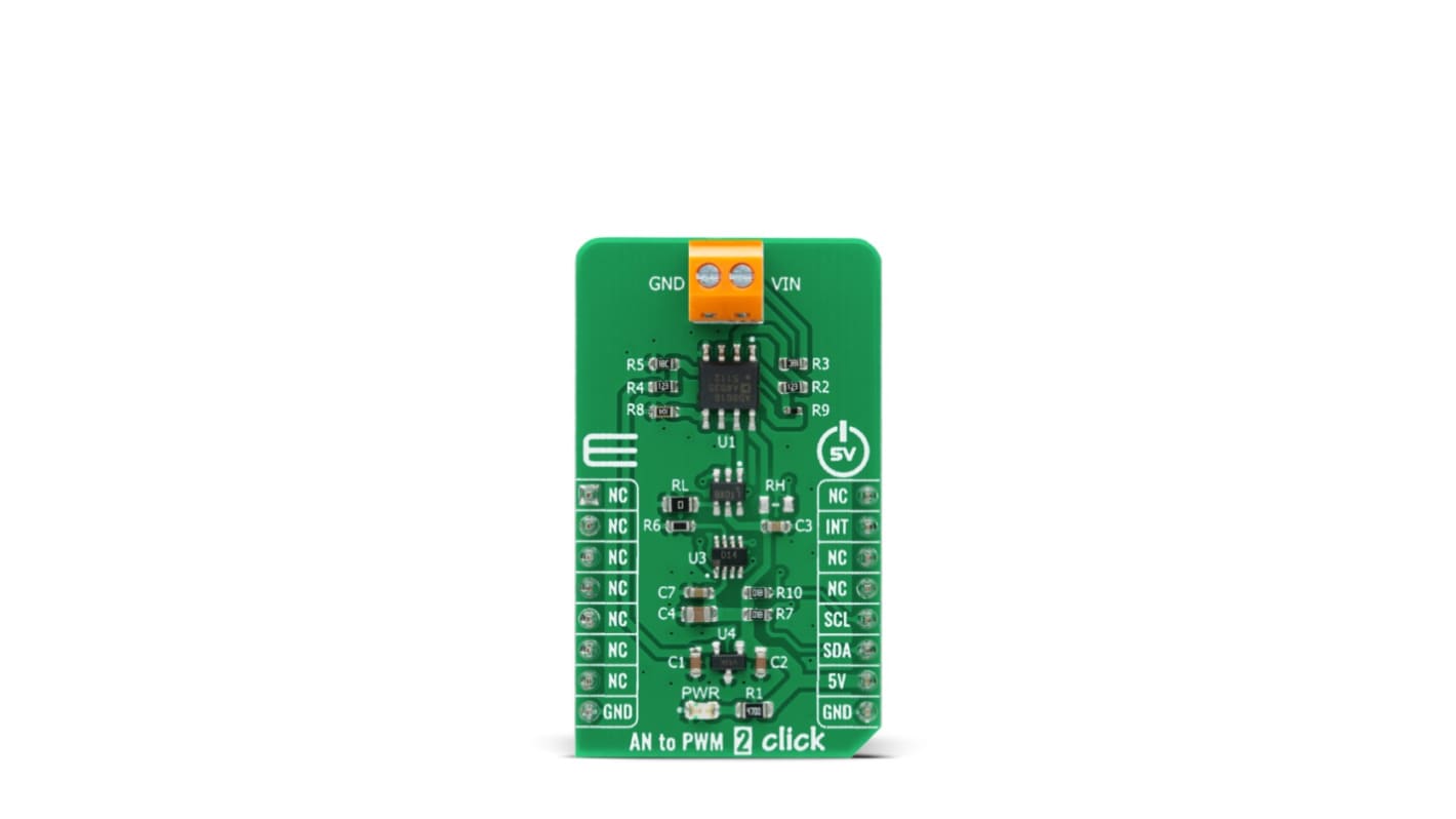 MikroElektronika mikroBus咔哒板, AN to PWM 2 Click, 用于开发LED 调光、PWM 伺服环路
