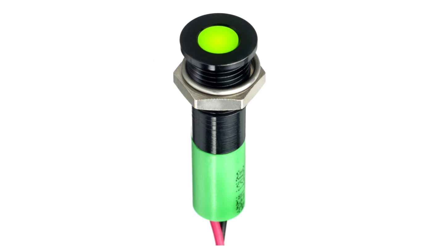 Lampka kontrolna do montażu panelowego 2V dc, zielona 8mm LED Wyprowadzenia RS PRO