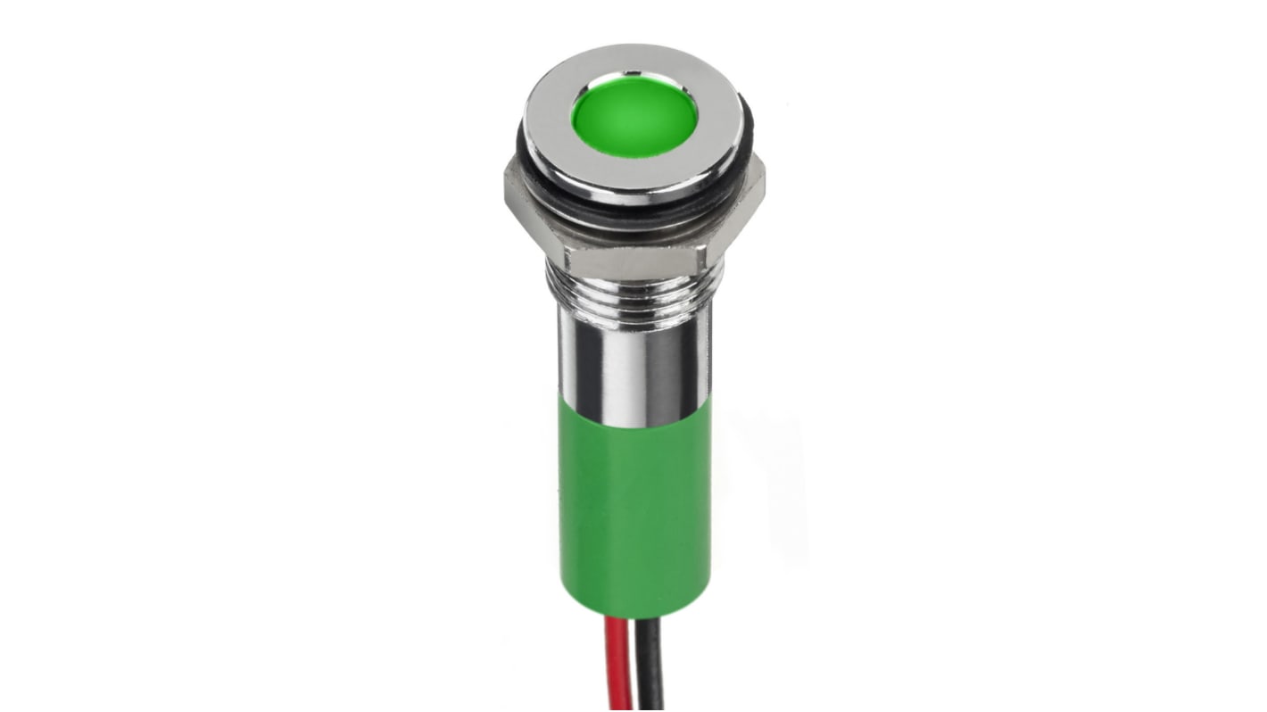 Lampka kontrolna do montażu panelowego 2V dc, zielona 8mm LED Wyprowadzenia RS PRO