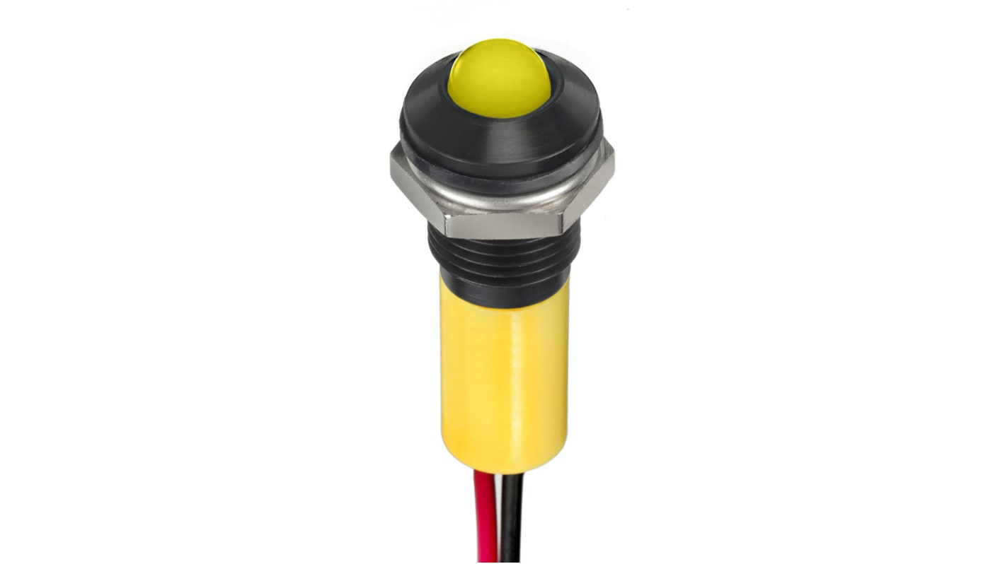 RS PRO Yellow Panel Mount Indicator, 2V dc, 8mm Mounting Hole Size, Lead Wires Termination, IP67