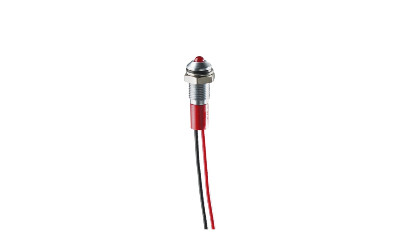 RS PRO Red Panel Mount Indicator, 12V dc, 8mm Mounting Hole Size, Lead Wires Termination, IP67