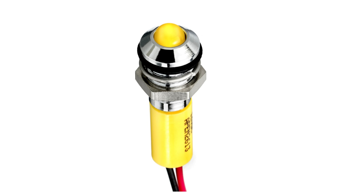 Indicatore da pannello RS PRO Giallo  a LED, 12V cc, IP67, foro da 8mm