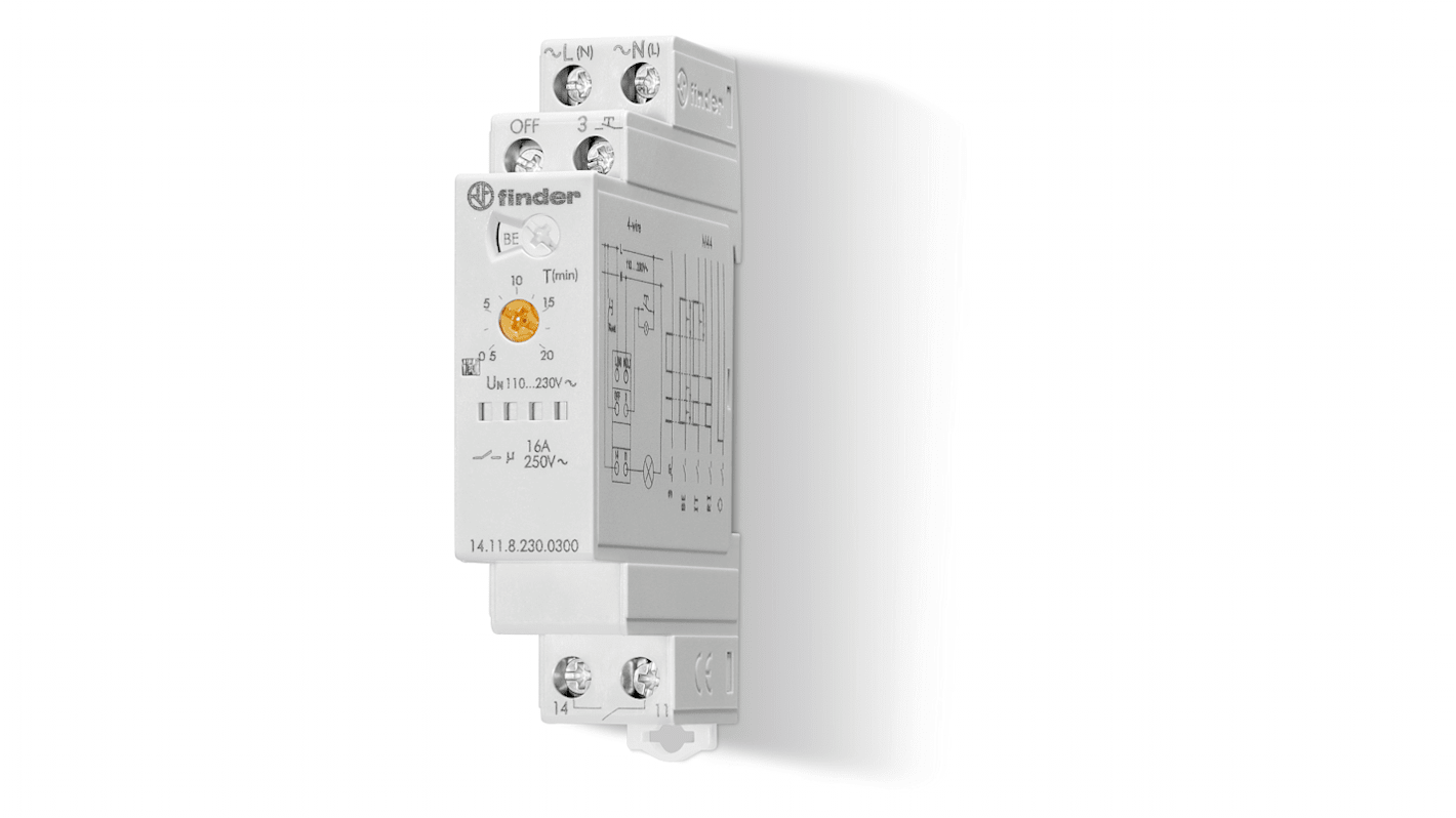 Temporizzatore luce scala Finder, 230 V c.a., 1 canale, Minuti