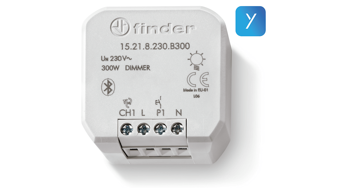 Interruptor Atenuable Finder 15.21.8.230.0200, , 1 vía vías, , 1 módulo Módulos, Selector, 200W, 230V ac