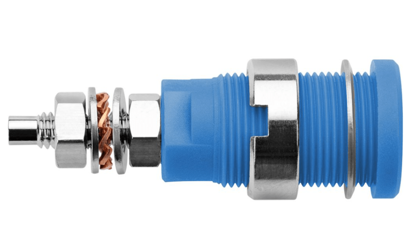 Schutzinger Blue Male Banana Socket, M4 Thread Termination, 32A, 1kV, Nickel Plating