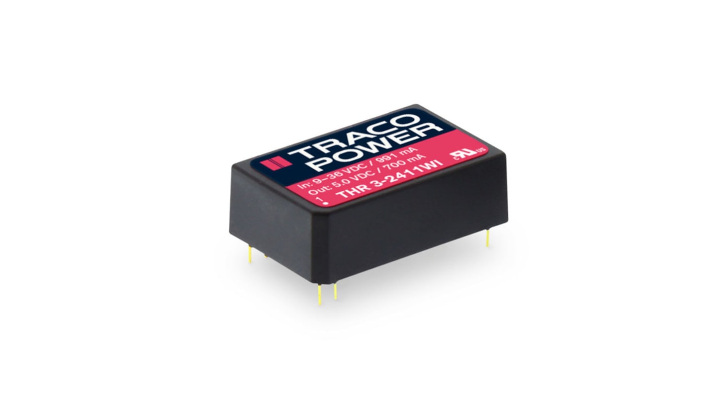 Przetwornica izolowana DC-DC, 3W, Uwe 9 → 36 V DC, Uwy 15V dc Nie, TRACOPOWER Nie