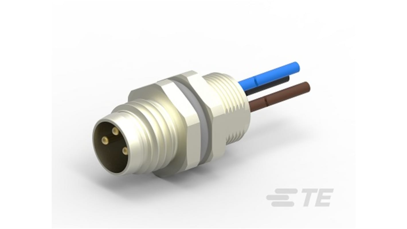 TE Connectivity Circular Connector, 3 Contacts, Front Mount, M8 Connector, Plug, Male, IP67