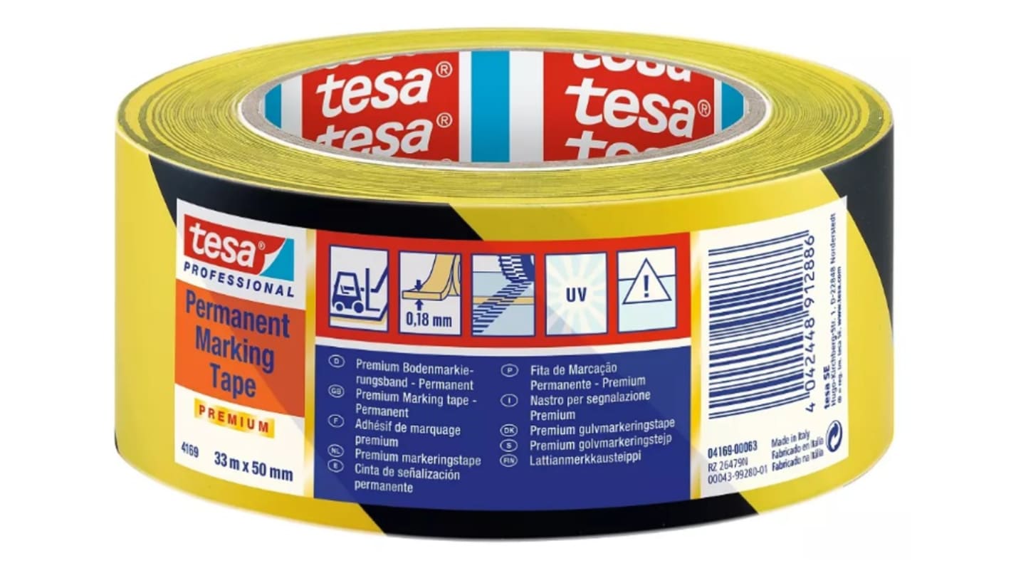 Tesa 4169 Black, Yellow High Visibility Tape 50mm x 33m