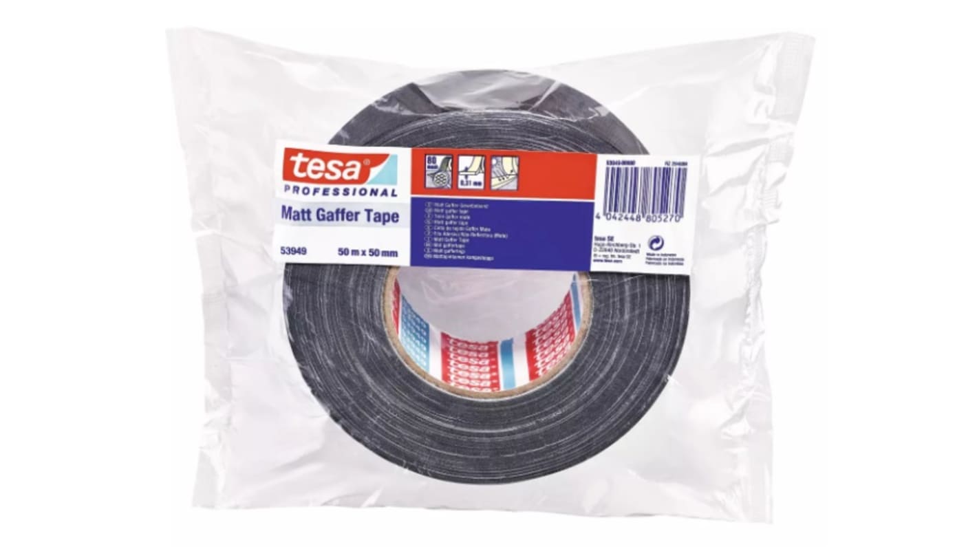 Tesa 53949 Black Matt Gaffa Duct Tape, 50mm x 50m, 0.31mm Thick