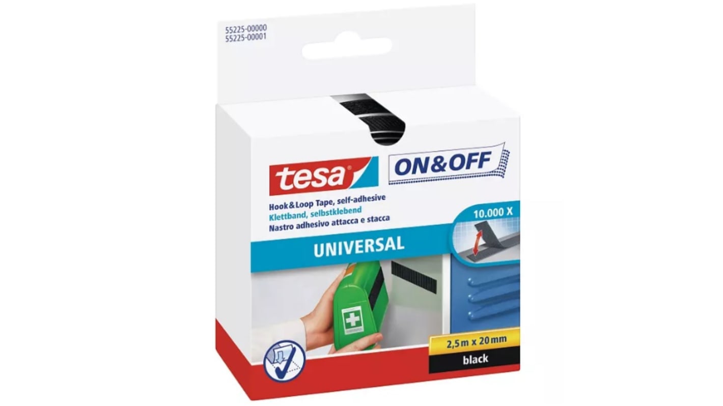 Tesa Black Hook & Loop Tape, 20mm x 2.5m