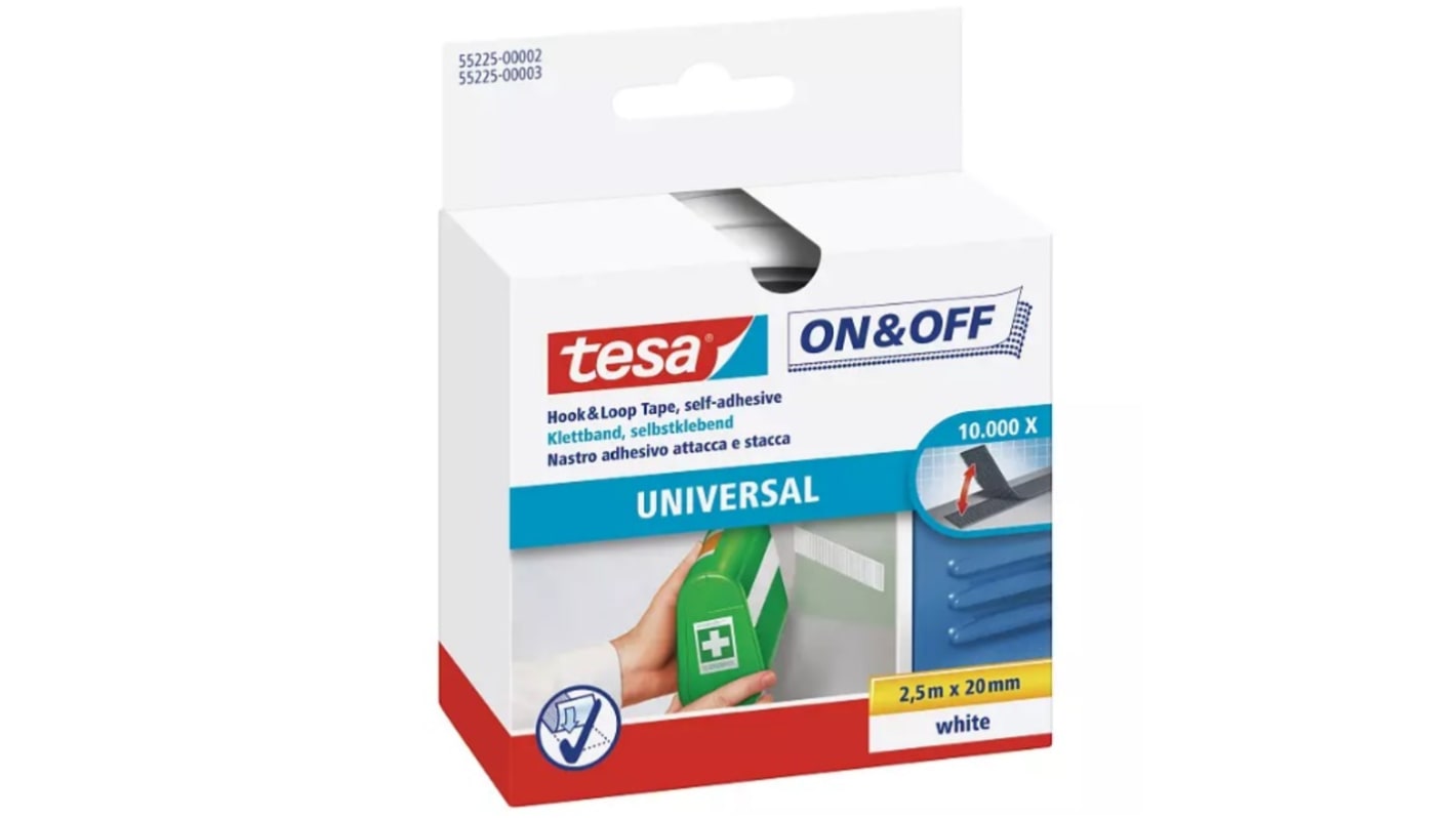 Tesa White Hook & Loop Tape, 20mm x 2.5m