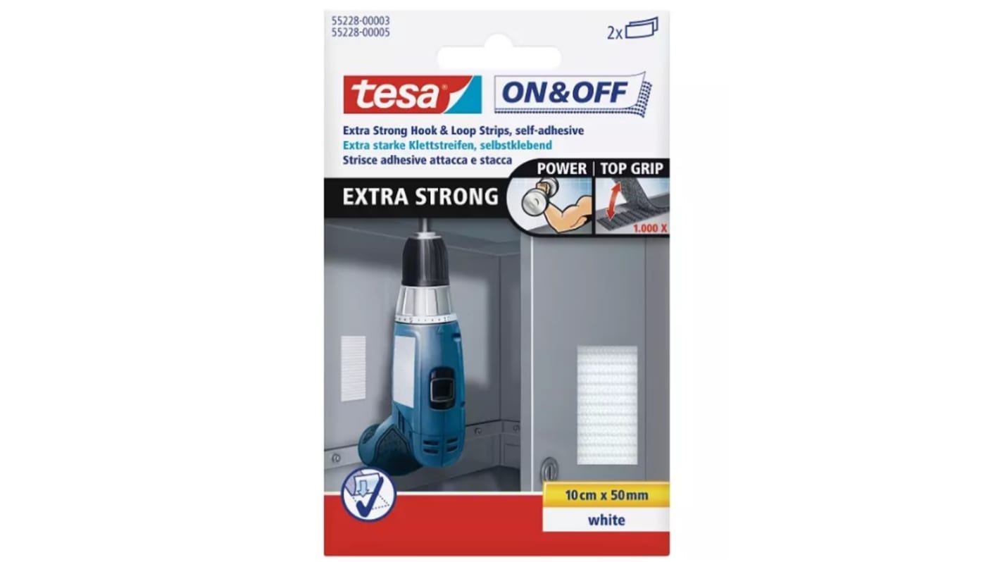 Tesa White Hook & Loop Tape, 10cm x 50mm