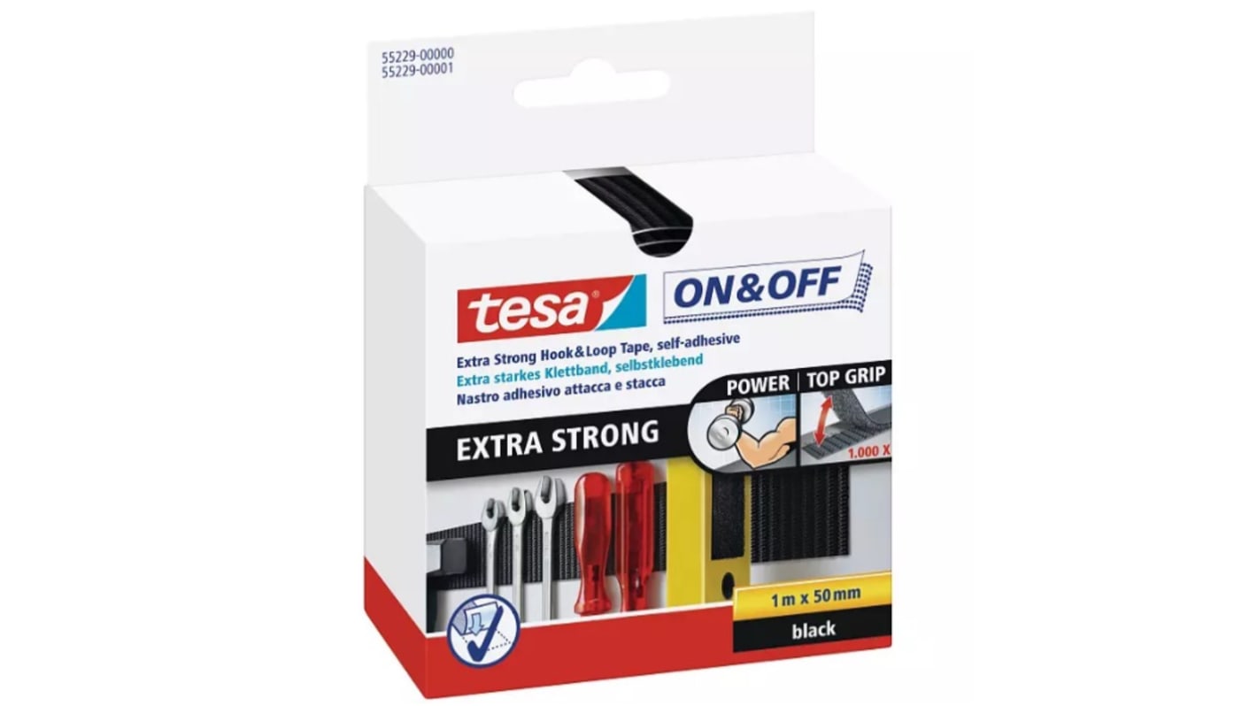 Tesa Black Hook & Loop Tape, 50mm x 1m