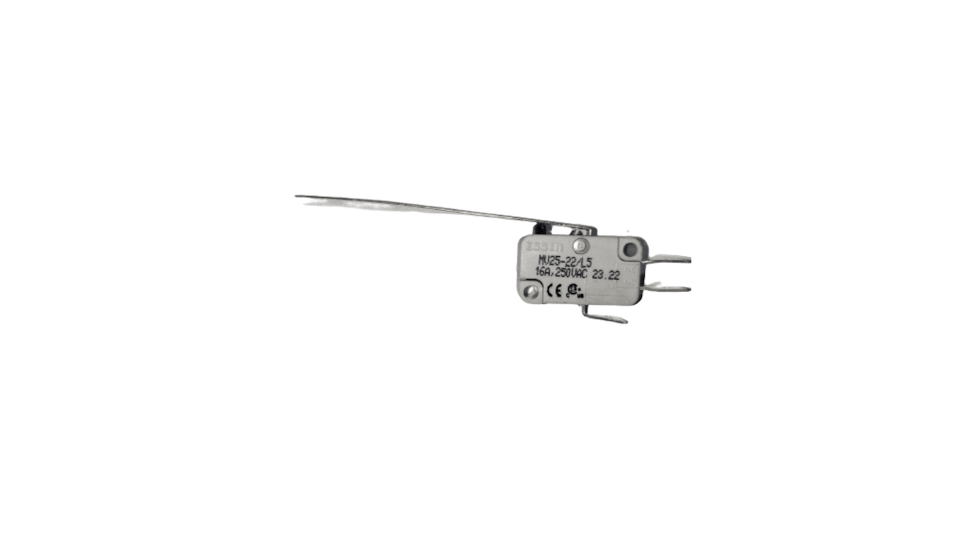 RS PRO Long Straight Lever Microswitch, Quick Connect Terminal, 16A @ 250V ac, SPDT, IP40