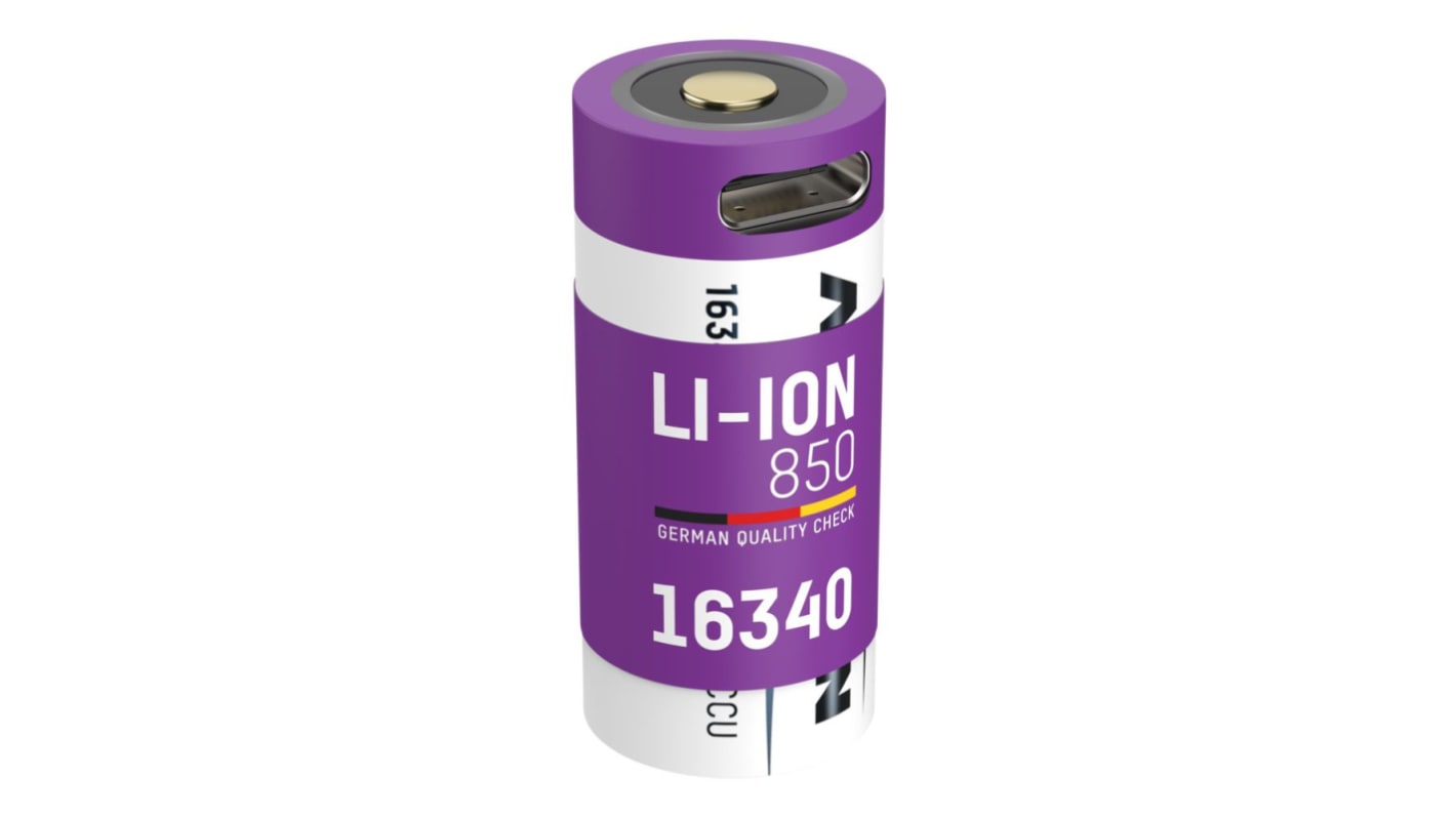 Batería recargable de Ión-Litio, 3.6V, 850mAh, , 1 celda celdas 16340