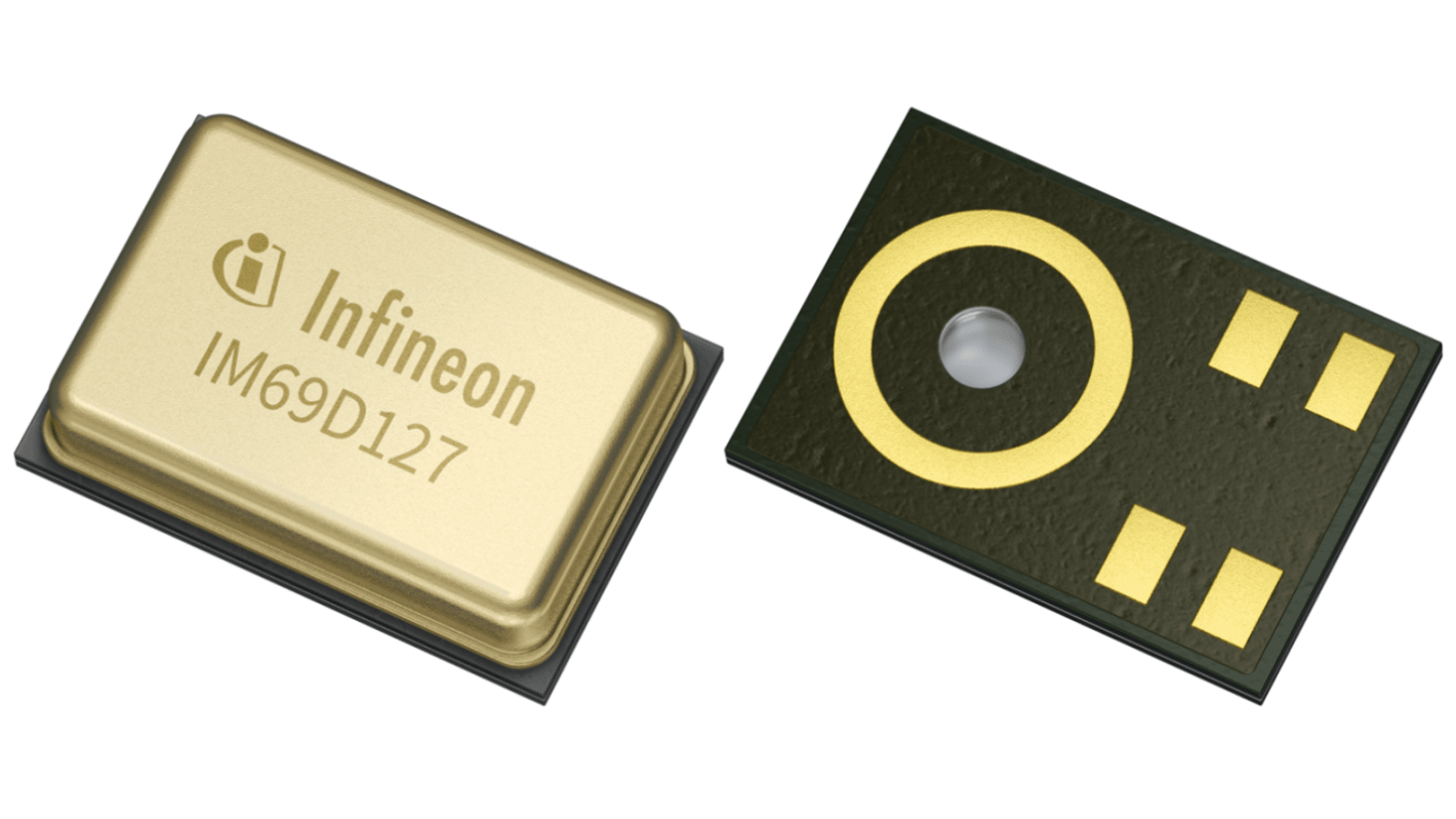 Infineon MEMS 麦克风 模拟麦克风芯片, 1.65 → 3.6V操作电压, 69dB信噪比, PG-TLGA-5-1封装, 5针