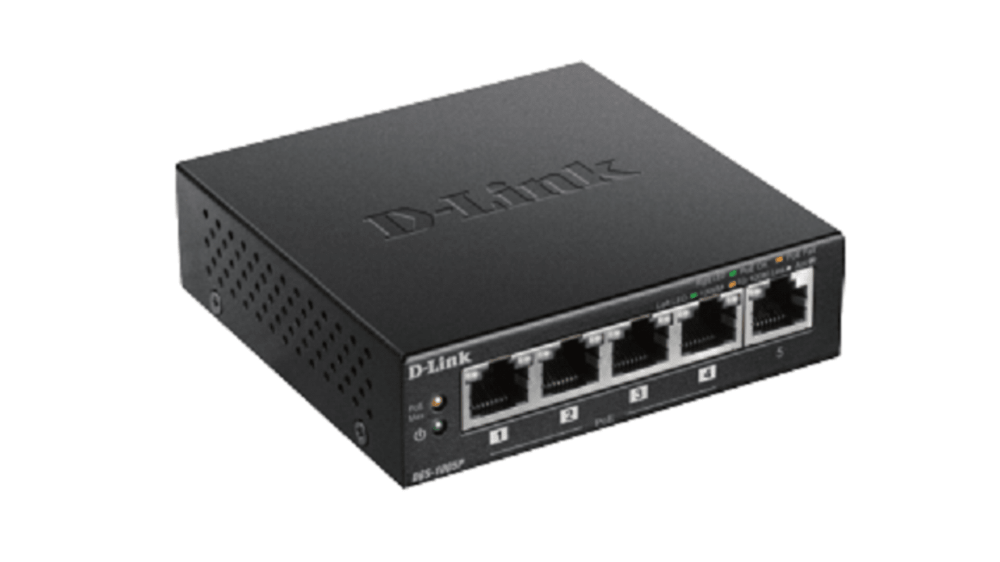 D-Link 5-Port Desktop Gigabit PoE+ Switch, Unmanaged 5 Port Gigabit Switch With PoE UK