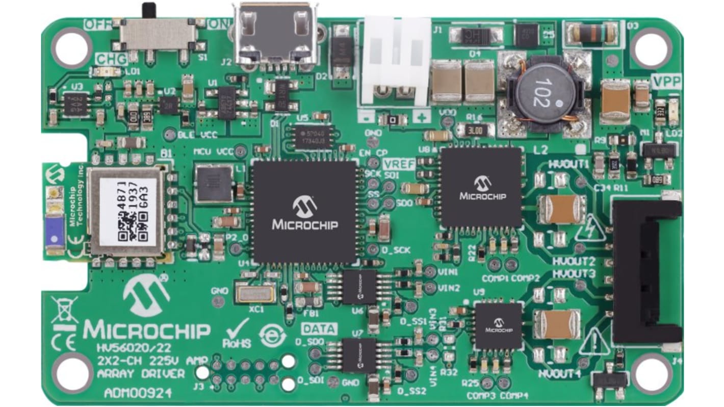 Microchip HV56020_22 2X2-CH 225V AMP ARRAY DRV Bluetooth Evalueringskort for Aktuatorer
